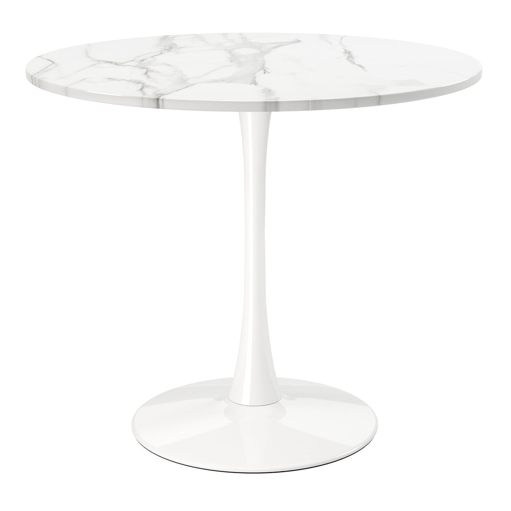 Homeroots 36" White Rounded Metal Pedestal Base Dining Table   520864