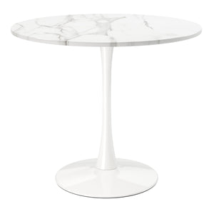 Homeroots 36" White Rounded Metal Pedestal Base Dining Table   520864