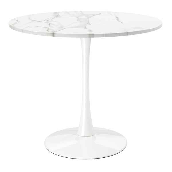 Homeroots 36" White Rounded Metal Pedestal Base Dining Table   520864