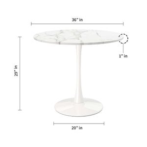 Homeroots 36" White Rounded Metal Pedestal Base Dining Table   520864