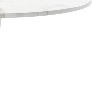 HomeRoots 36" Modern White Round Metal Pedestal Dining Table with Marble-Look Top for Stylish Spaces 520864