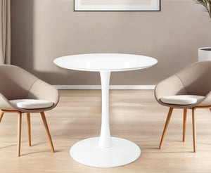 HomeRoots 32" White Metal Dining Table - Modern Round Design for Small Spaces, Perfect for Intimate Meals & Accents 520866
