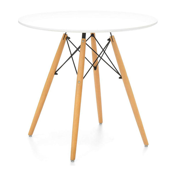 Homeroots 30" White And Natural Rounded Fiberglass And Solid Wood Dining Table   520870