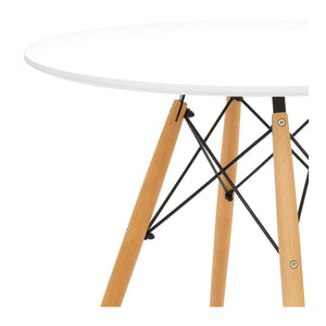Homeroots 30" White And Natural Rounded Fiberglass And Solid Wood Dining Table   520870