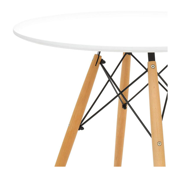 Homeroots 30" White And Natural Rounded Fiberglass And Solid Wood Dining Table   520870