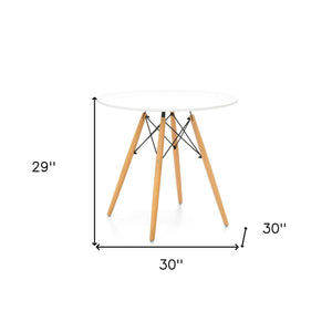 Homeroots 30" White And Natural Rounded Fiberglass And Solid Wood Dining Table   520870