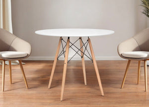 HomeRoots 36" Stylish Two-Tone White and Natural Solid Wood Dining Table – Compact Round Design for Modern Spaces 520871