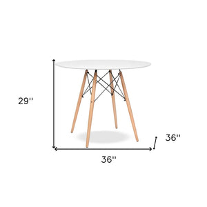 HomeRoots 36" Stylish Two-Tone White and Natural Solid Wood Dining Table – Compact Round Design for Modern Spaces 520871