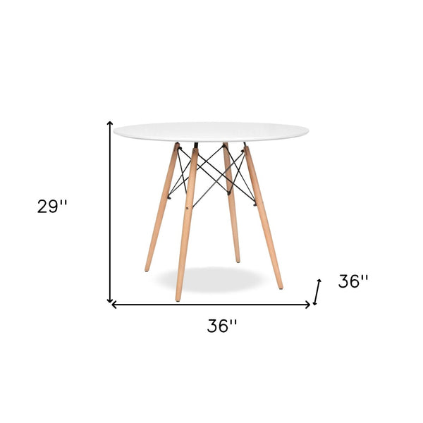 HomeRoots 36" Stylish Two-Tone White and Natural Solid Wood Dining Table – Compact Round Design for Modern Spaces 520871
