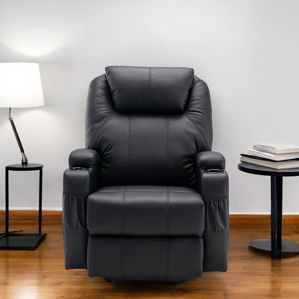Homeroots 33" Black Power Heated Massage Lift Assist Recliner   520899