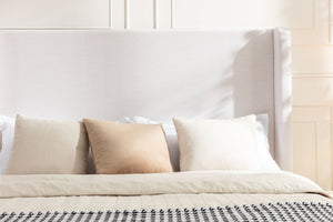 English Elm Harper Wingback King Bed Ivory Canvas Upholstery Walnut Feet Architectural Bedroom B191P450000