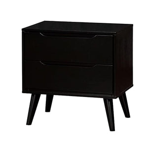 English Elm Mid-Century Black Nightstand Solid Wood with Recessed Handles, Round Tapered Legs, 2-Drawer Chic Bedroom Table B011P238915