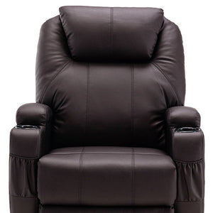 Homeroots 33" Brown Faux Leather Power Heated Massage Lift Assist Recliner   520900