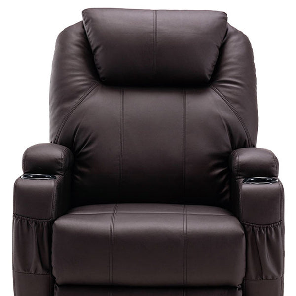 Homeroots 33" Brown Faux Leather Power Heated Massage Lift Assist Recliner   520900