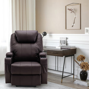 Homeroots 33" Brown Faux Leather Power Heated Massage Lift Assist Recliner   520900