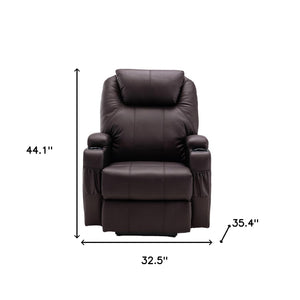 Homeroots 33" Brown Faux Leather Power Heated Massage Lift Assist Recliner   520900