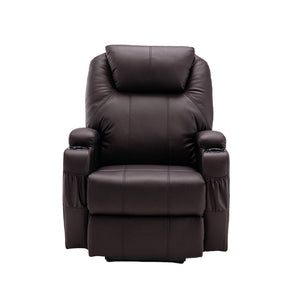 Homeroots 33" Brown Faux Leather Power Heated Massage Lift Assist Recliner   520900