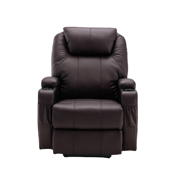Homeroots 33" Brown Faux Leather Power Heated Massage Lift Assist Recliner   520900