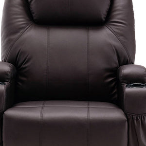 Homeroots 33" Brown Faux Leather Power Heated Massage Lift Assist Recliner   520900