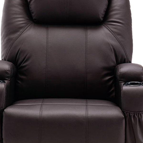 Homeroots 33" Brown Faux Leather Power Heated Massage Lift Assist Recliner   520900