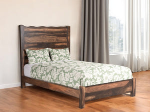 HomeRoots Walnut Live Edge Queen Bed Frame - Rustic Solid Sheesham Wood with Stunning Headboard Design 520901