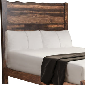HomeRoots Walnut Live Edge Queen Bed Frame - Rustic Solid Sheesham Wood with Stunning Headboard Design 520901