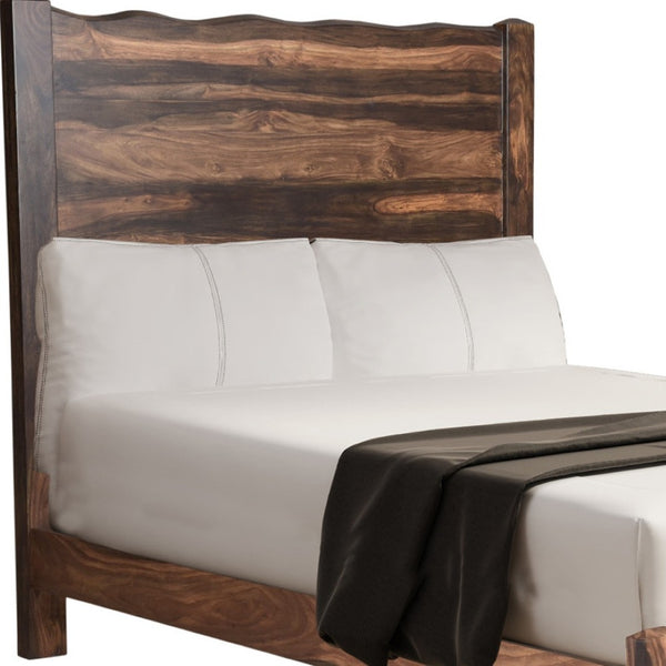 HomeRoots Walnut Live Edge Queen Bed Frame - Rustic Solid Sheesham Wood with Stunning Headboard Design 520901