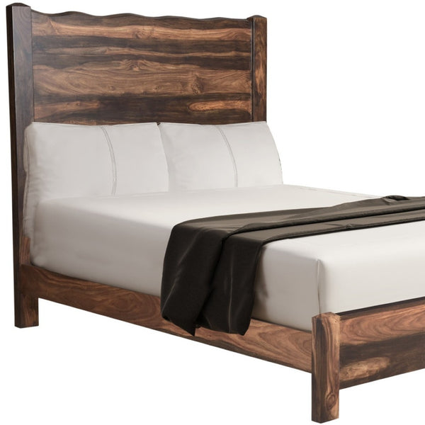 HomeRoots Walnut Live Edge Queen Bed Frame - Rustic Solid Sheesham Wood with Stunning Headboard Design 520901
