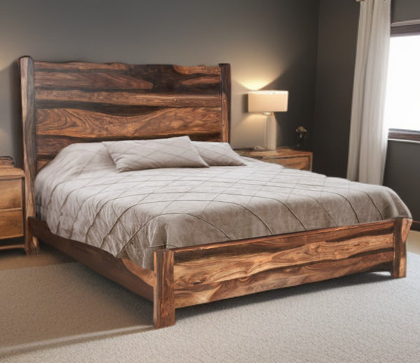 Homeroots Dark Brown Solid Wood King Bed Frame  Wood 520902
