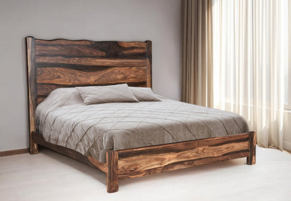HomeRoots Walnut Live Edge Solid Wood King Bed Frame - Rustic Elegance with Unique Craftsmanship & Durability 520902