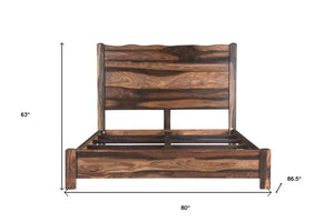 HomeRoots Walnut Live Edge Solid Wood King Bed Frame - Rustic Elegance with Unique Craftsmanship & Durability 520902