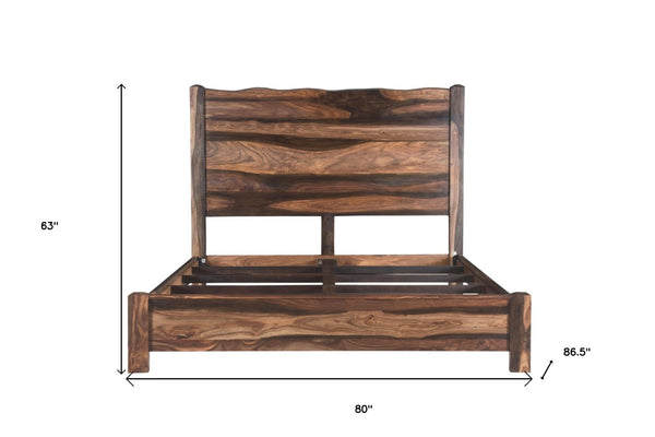 HomeRoots Walnut Live Edge Solid Wood King Bed Frame - Rustic Elegance with Unique Craftsmanship & Durability 520902