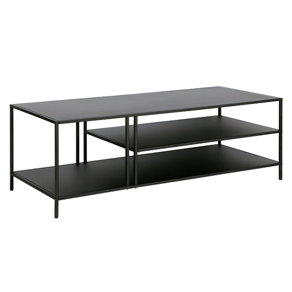 Homeroots 48" Black Steel Coffee Table With Two Shelves   520907