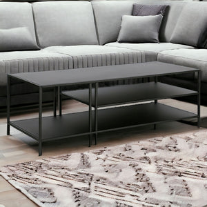 Homeroots 48" Black Steel Coffee Table With Two Shelves   520907