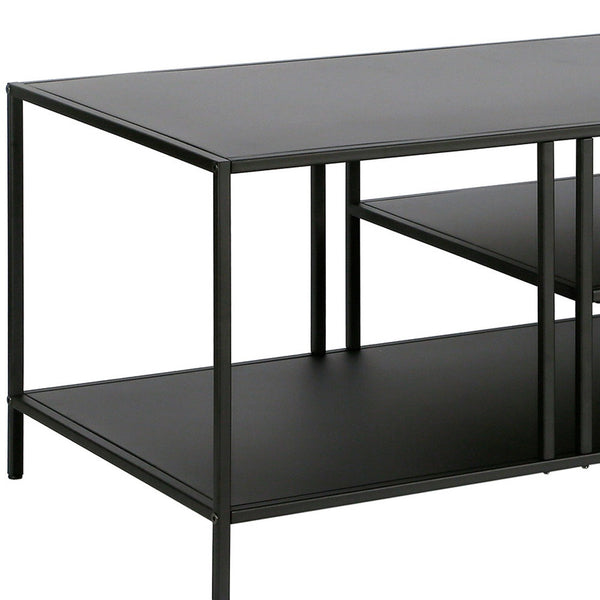 Homeroots 48" Black Steel Coffee Table With Two Shelves   520907