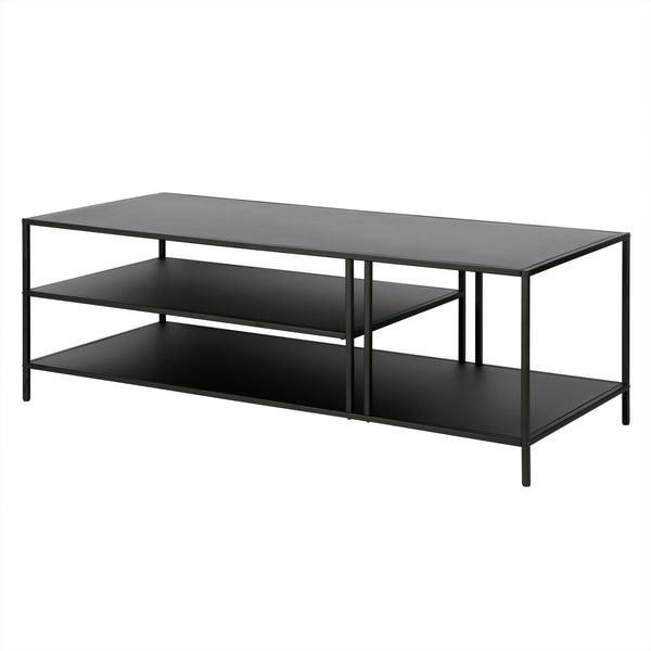 Homeroots 48" Black Steel Coffee Table With Two Shelves   520907