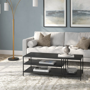 Homeroots 48" Black Steel Coffee Table With Two Shelves   520907