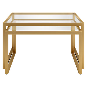 Homeroots Set Of Two 30" Gold Glass And Steel Square Nested Coffee Tables   520909