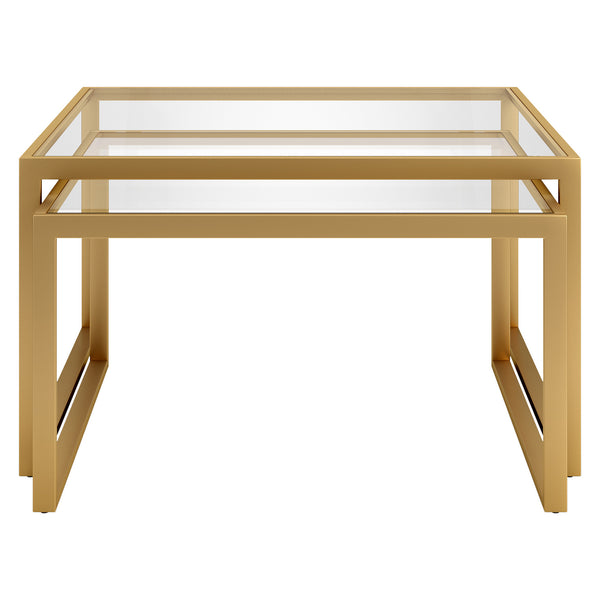 Homeroots Set Of Two 30" Gold Glass And Steel Square Nested Coffee Tables   520909