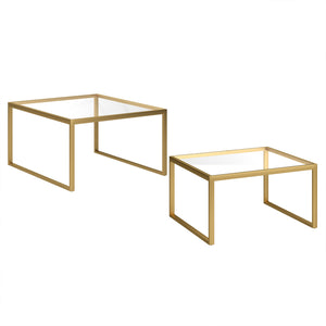 Homeroots Set Of Two 30" Gold Glass And Steel Square Nested Coffee Tables   520909
