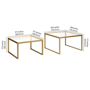 Homeroots Set Of Two 30" Gold Glass And Steel Square Nested Coffee Tables   520909