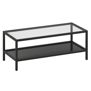 Homeroots 45" Clear And Black Glass And Steel Coffee Table With Shelf   520910