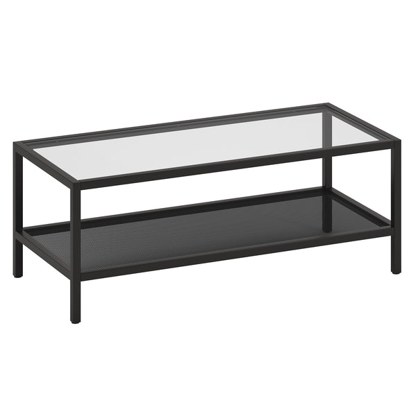 Homeroots 45" Clear And Black Glass And Steel Coffee Table With Shelf   520910