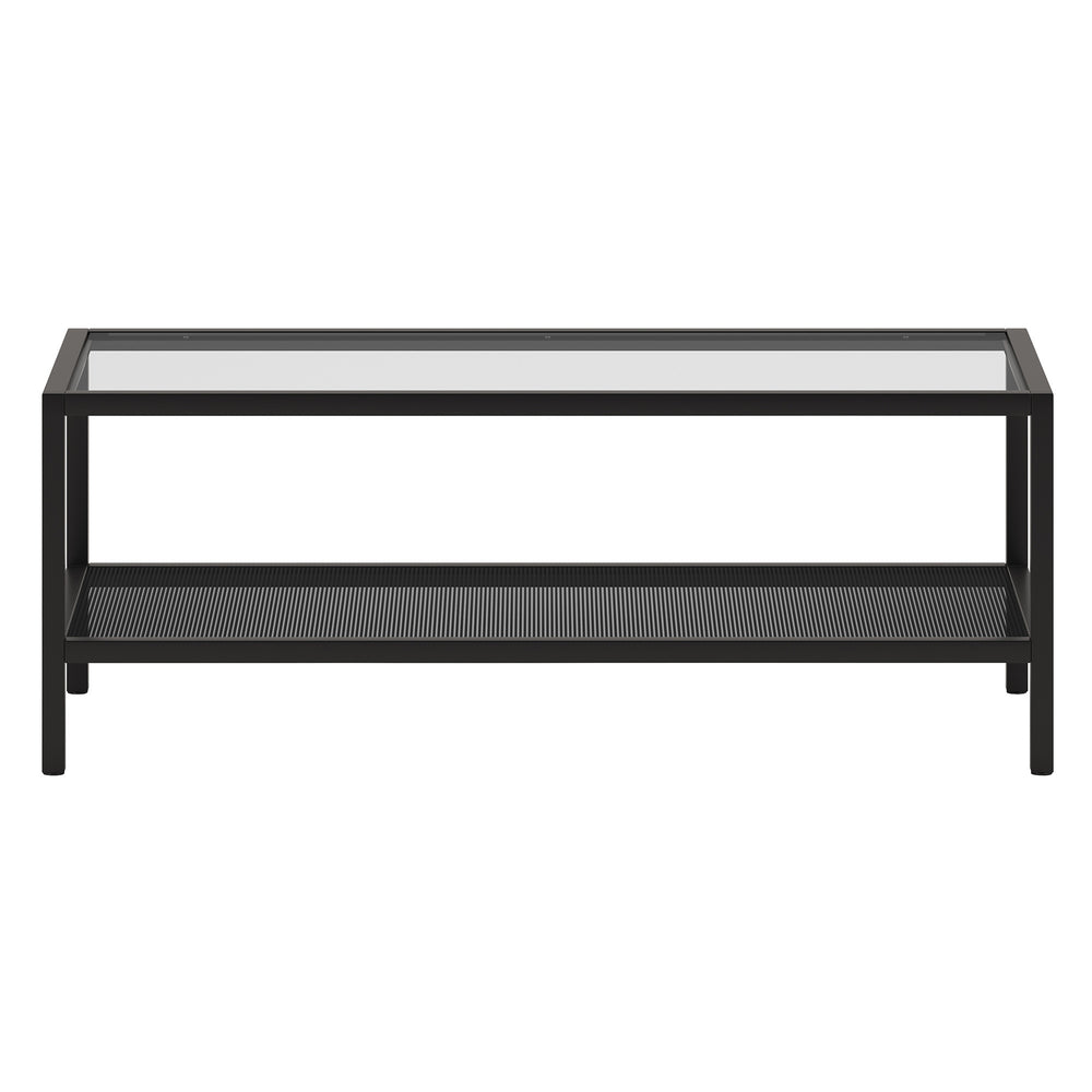 Homeroots 45" Clear And Black Glass And Steel Coffee Table With Shelf   520910