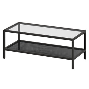 Homeroots 45" Clear And Black Glass And Steel Coffee Table With Shelf   520910