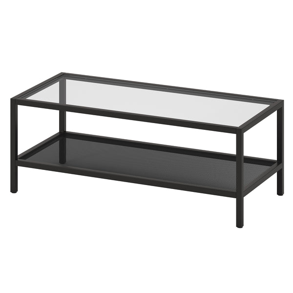 Homeroots 45" Clear And Black Glass And Steel Coffee Table With Shelf   520910