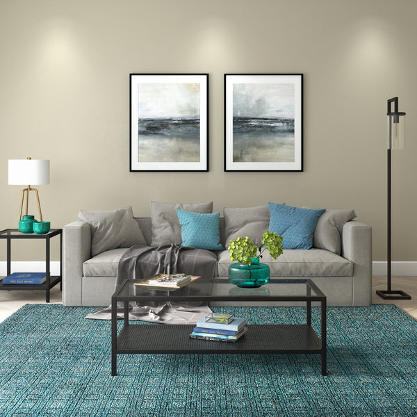 Homeroots 45" Clear And Black Glass And Steel Coffee Table With Shelf   520910