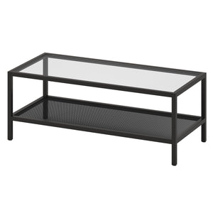 Homeroots 45" Clear And Black Glass And Steel Coffee Table With Shelf   520910