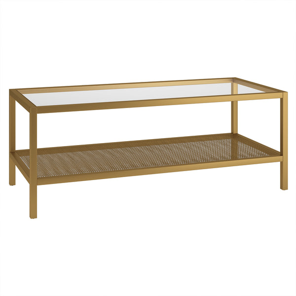 Homeroots 45" Clear And Gold Glass And Steel Coffee Table With Shelf   520911