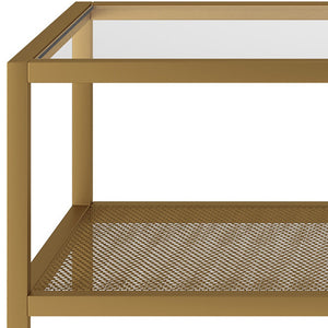 Homeroots 45" Clear And Gold Glass And Steel Coffee Table With Shelf   520911